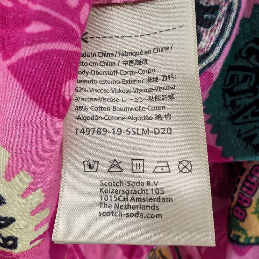 💘 Rare Scotch & Soda Maison Scotch Pink Hawaiian Long Sleeve Oversize Button Up - Picture 9 of 10